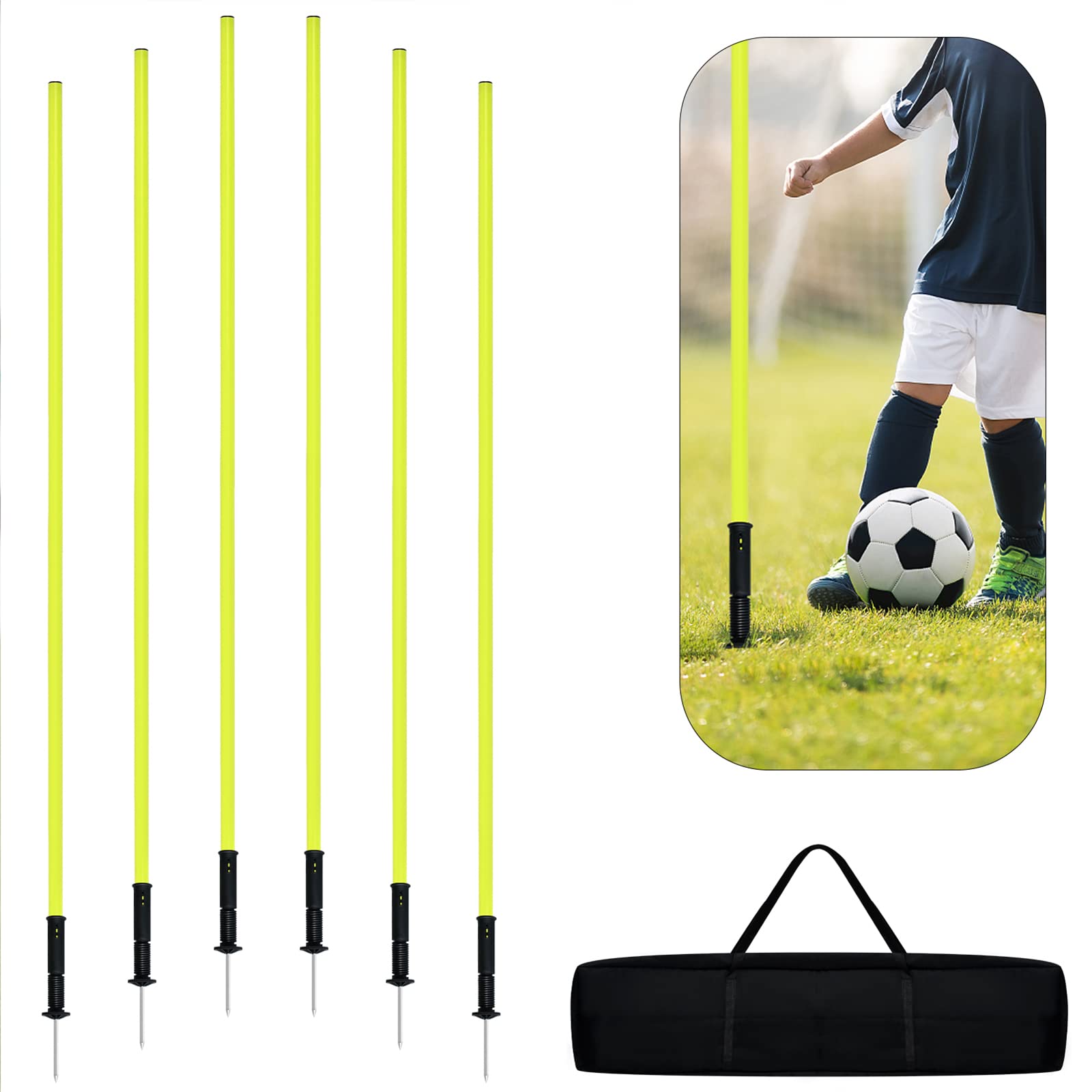 LZQ Slalom Poles Set di aste da allenamento Agility Set, giunto a molla rimovibile, con borsa per il trasporto e punta in metallo per allenamento di calcio e coordinazione