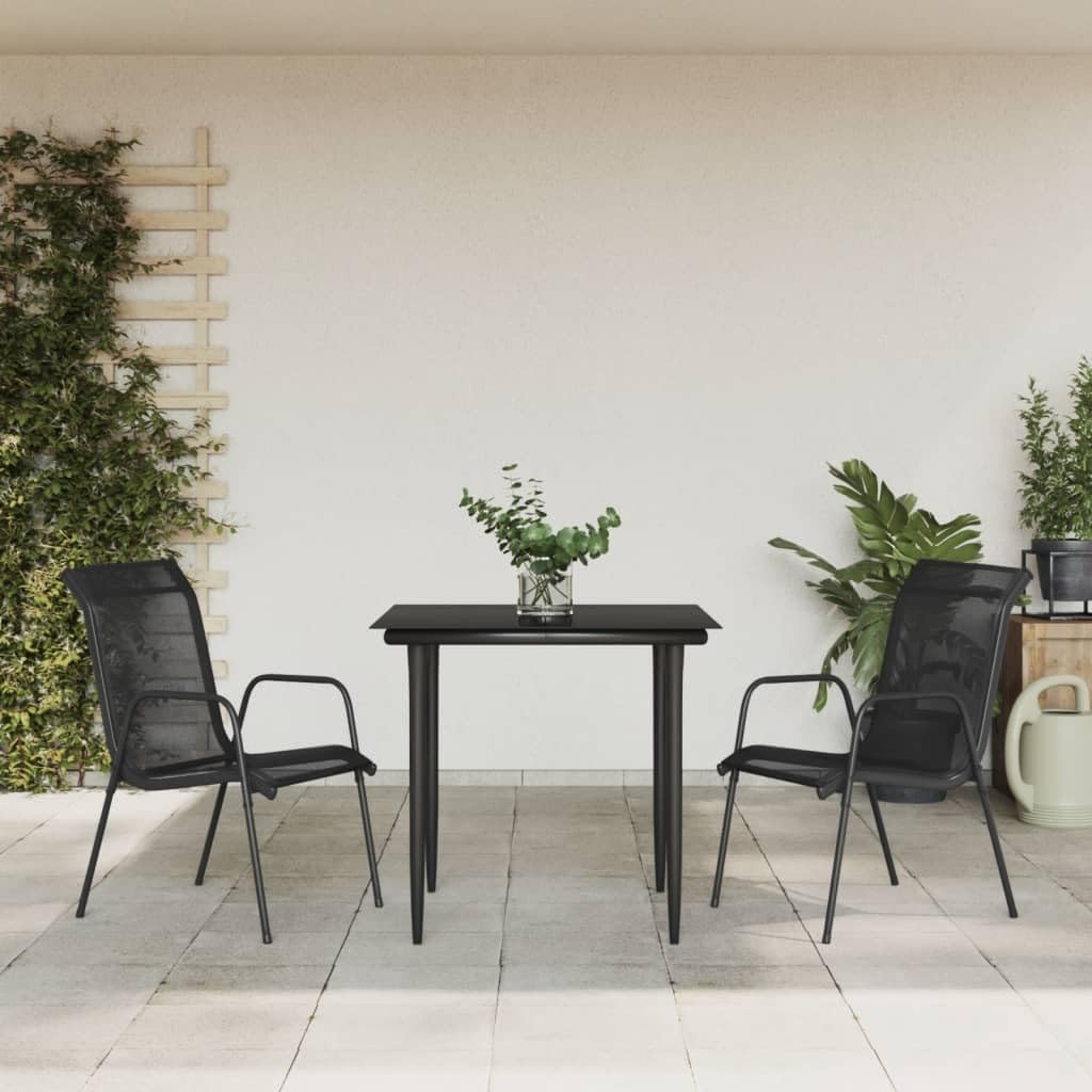 KCCKOM Garden Furniture Set 3 Piece Patio Dining Set Black Steel and Textilene