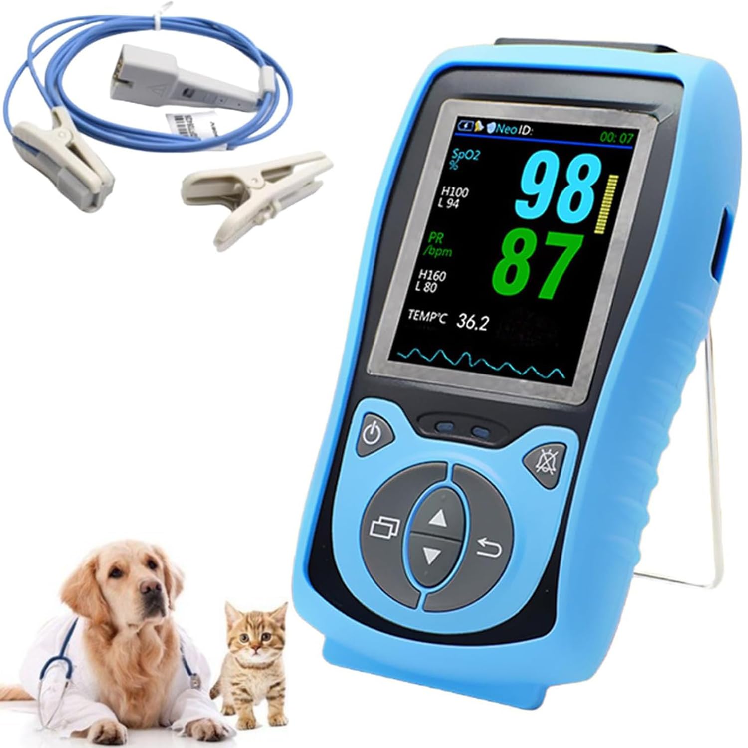 Veterinär-Pulsoximeter, SPO2-/Pulsfrequenz-/Temperaturmessgerät Für Haustiere, Mit Ohr-/Zungensensor, 2,8-Zoll-LCD-Display, Für Katzen, Hunde, Tierkliniken