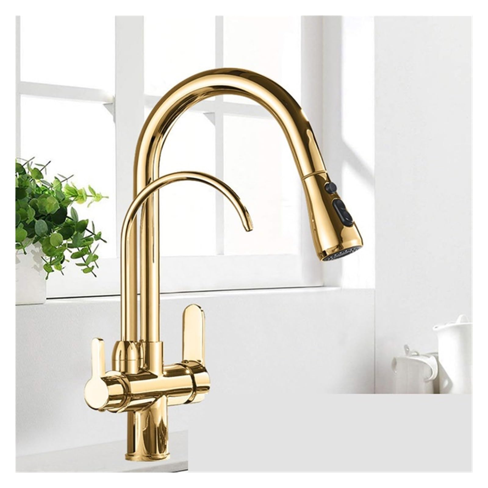Zqfhsx Golden B Filtered Water Kitchen Faucet 2 In 1 Antique Brass Pull Out Spout Purifier Crane Way Swivel Mixing Faucet(Antique A)