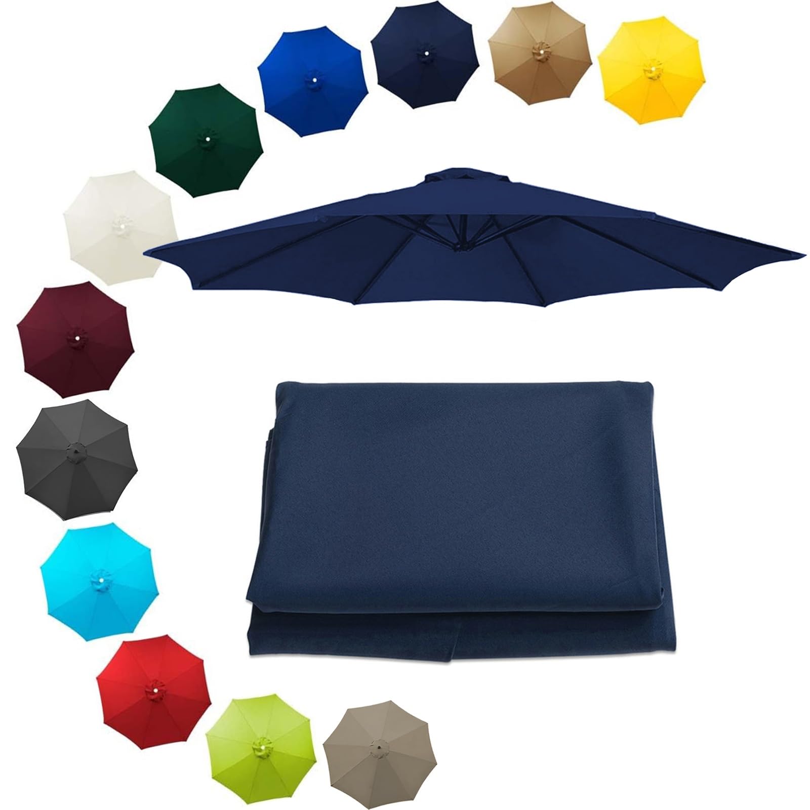 200cm 230cm 250cm 270cm 300cm 350cm/6ribs 8 Ribs Replacement Parasol Fabric Cover, Sun Umbrella Replacement Cloth, Garden Parasol Canopy Cover(Navy blue,11.4ft(350cm)/8 arms)