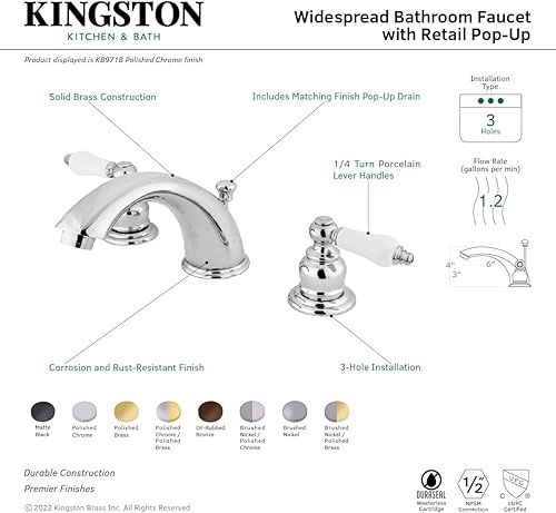 Miniatura 3 de Kingston Brass KB978B - Grifo victoriano de baño amplio, centro ajustable de 8 pulgadas, níquel cepillado