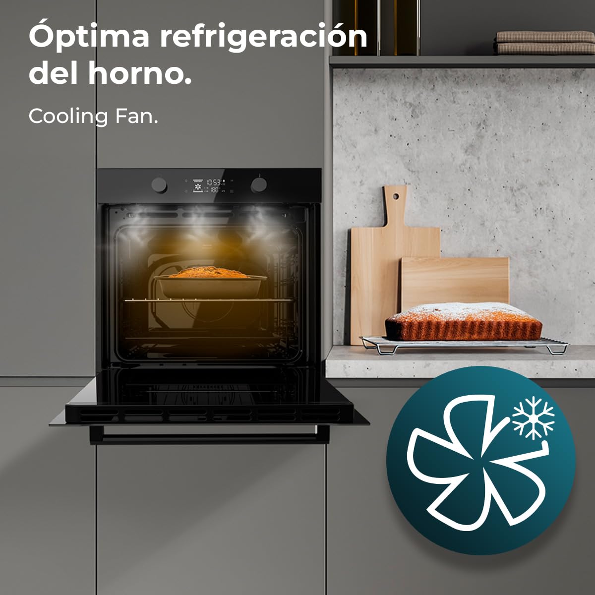 Cecotec Forno da Incasso Multifunzione Pirolitico Bolero Hexa P526000 Glass Black A. 2800W, 73L, 9 funzioni: Defrost, Convenzionale, Grill, Pirolisi. Display Touch, Cooling Fan, Porta Vetro, Classe A