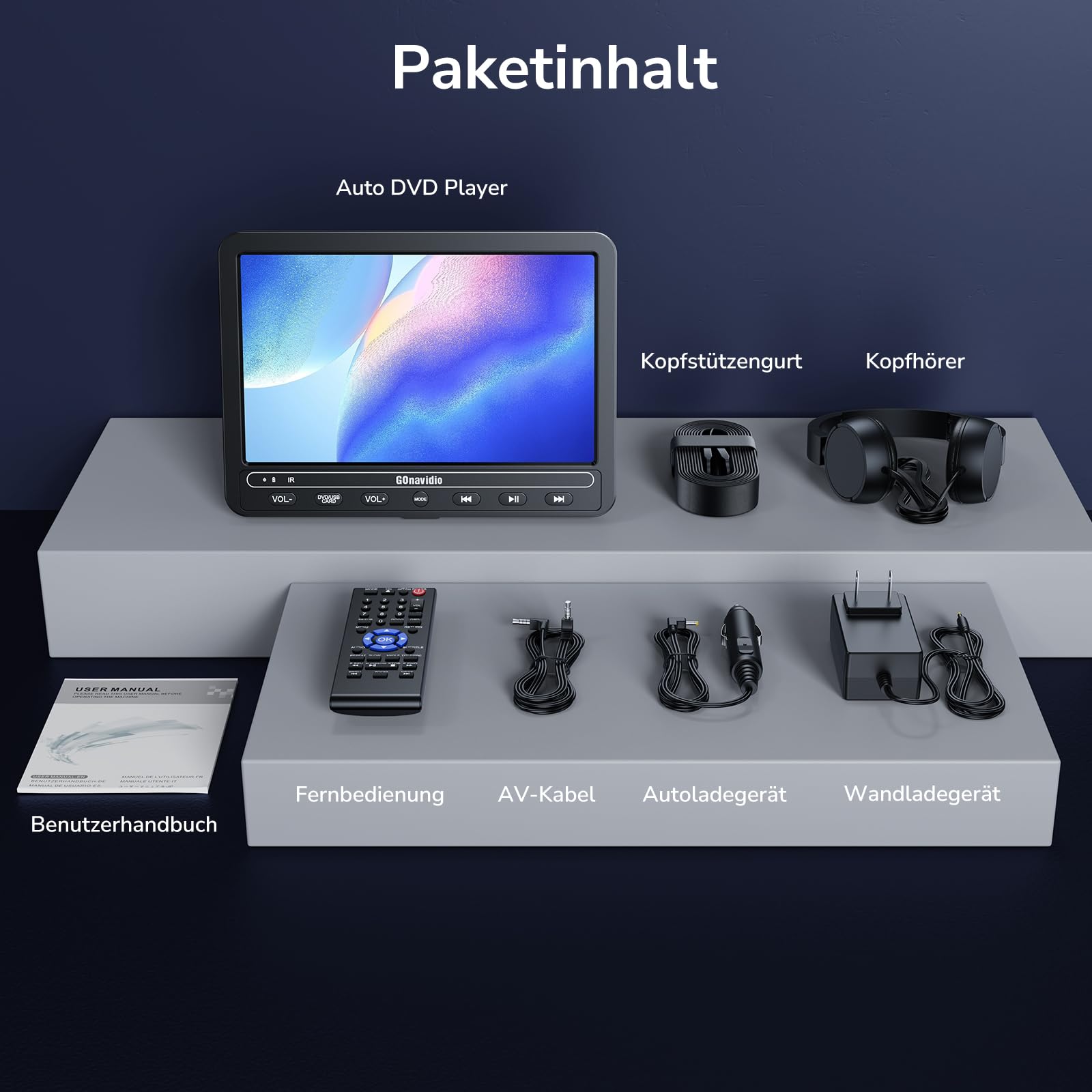 10,5 Zoll Auto DVD Player mit 5 Stunden Akuu, HDMI-Eingang, Kopfhörer, Auto TV Monitor Rücksitz für Kinder, Unterstützung von USB/SD