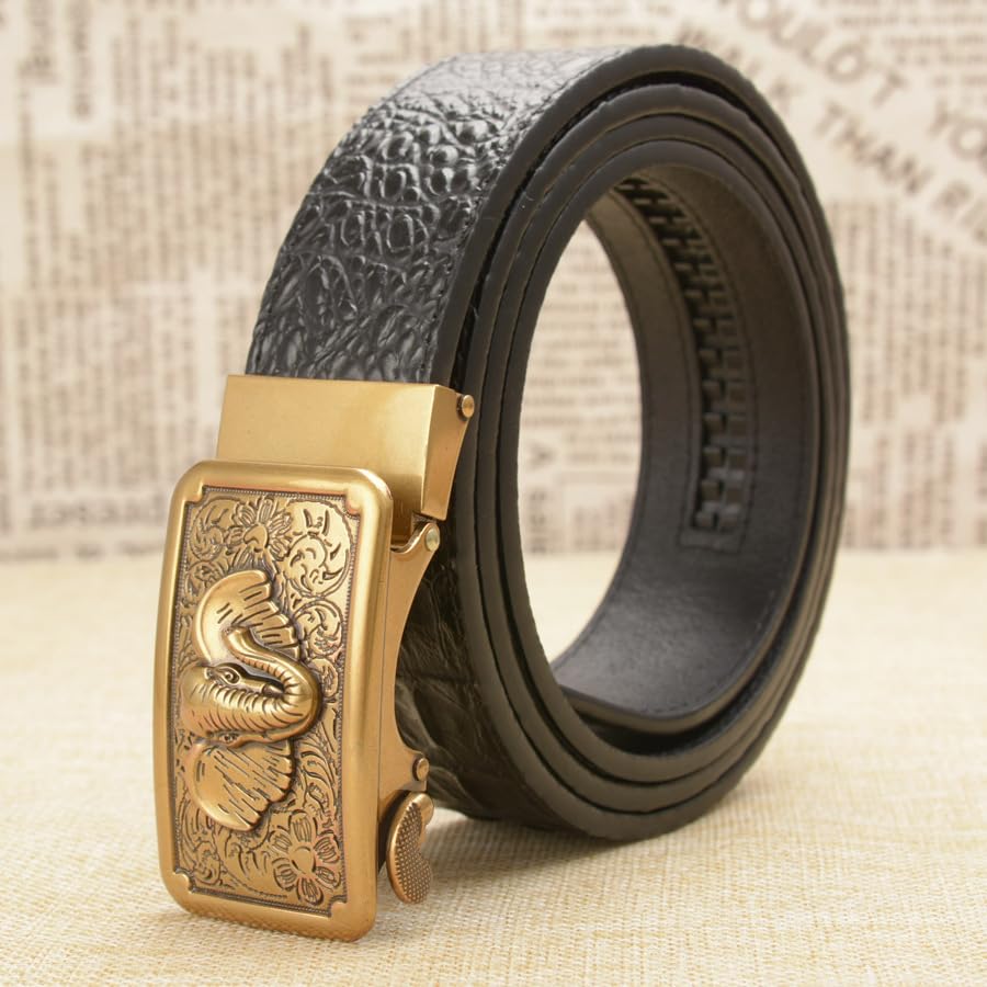 Men's Premium Genuine Leather Belt - Alligator & Elephant Embossed Design, Automatic Buckle Dress Belt for Business & Casual2