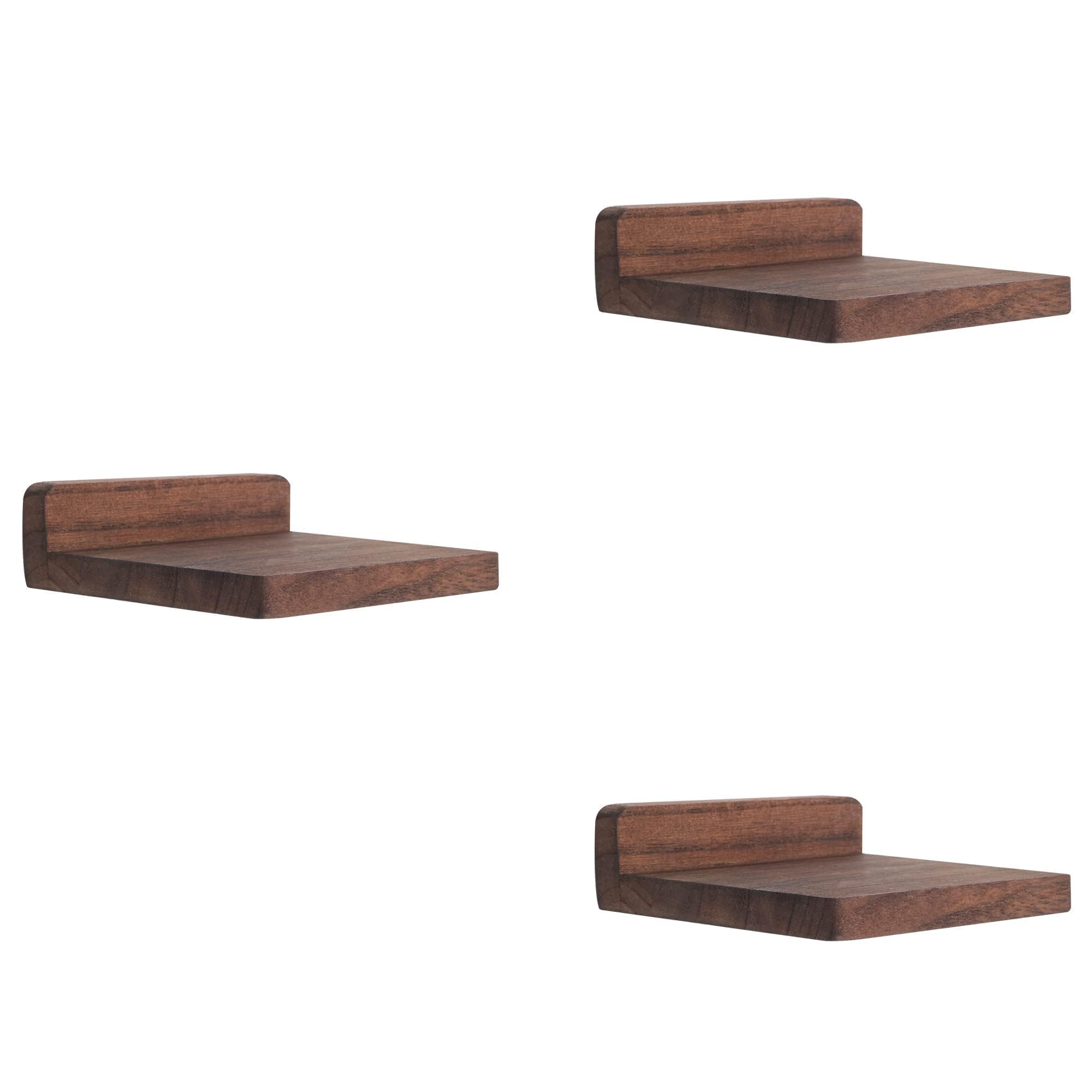 PHOENANCEE 12.7x10x4cm, Wooden Square Floating Shelves, Set of 3(Dark Walnut)