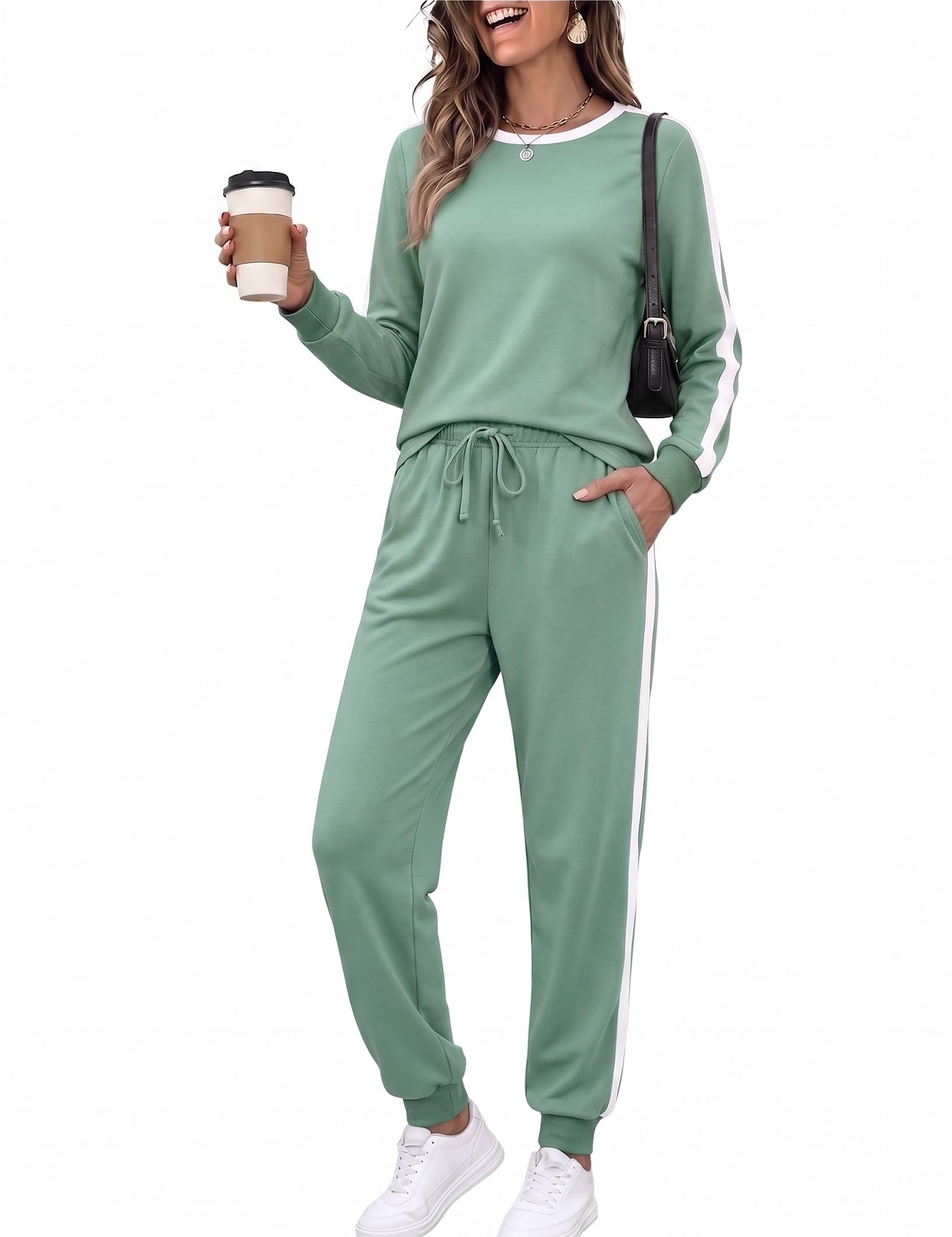 Marvmys Women Long Sleeve Tracksuits Fashion 2 Piece Lounge Set Travel Outfits Jogger Set