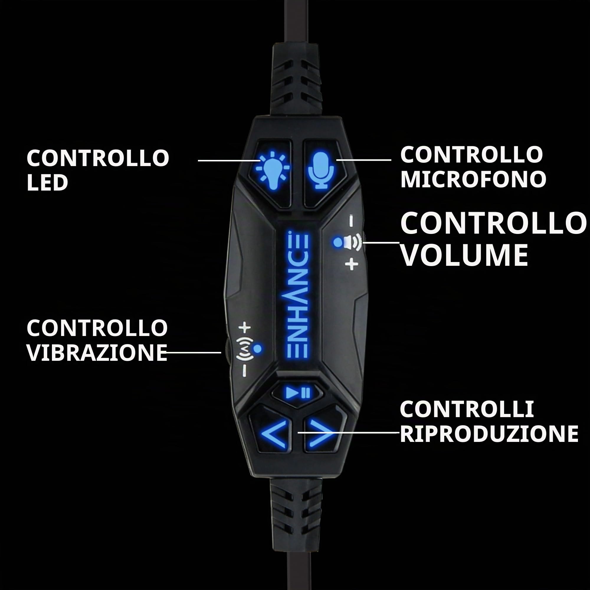 ENHANCE Scoria Cuffie Gaming USB con Virtual Surround Sound 7.1, Cuffie di Gioco , Basso e Vibrazioni Regolabile , LED Luci Regolabili 5 Colori , Controllo Volume e Microfono Retrattile - PC