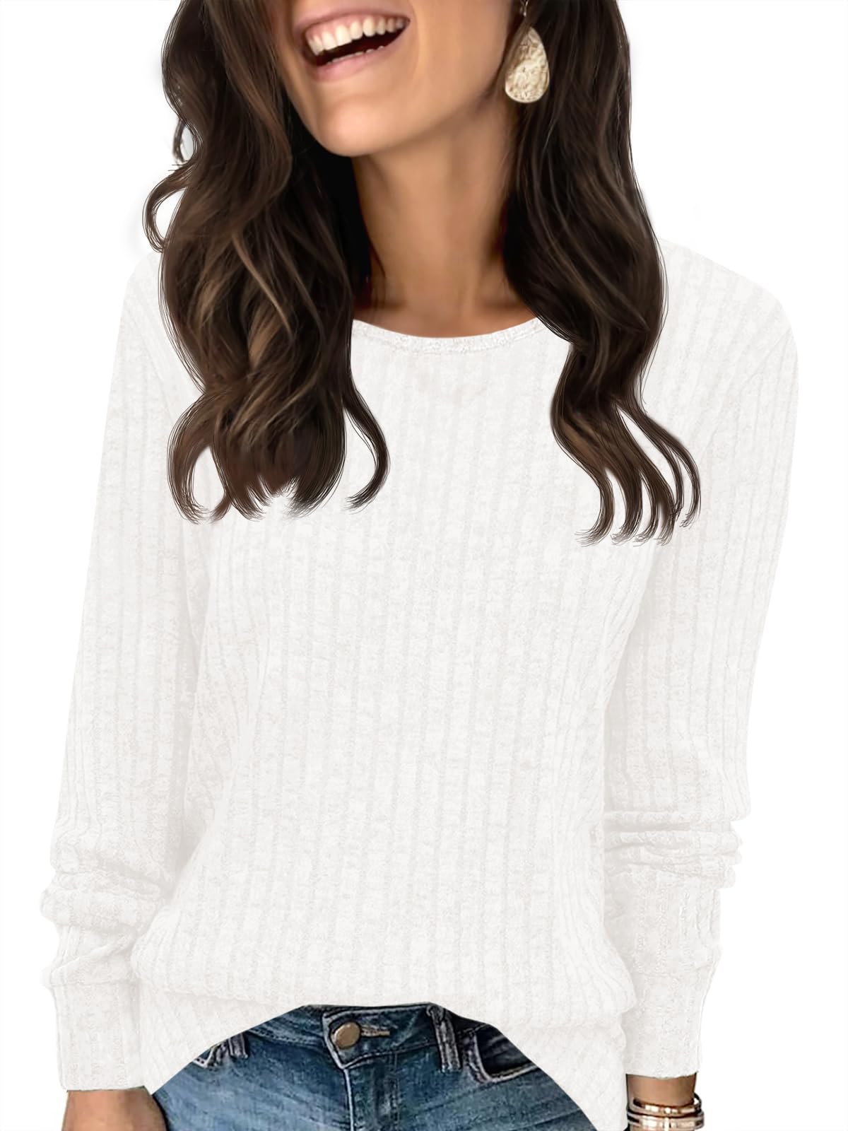 Tankaneo Womens Long Sleeve Sweater Fall 2025 Crew Neck Sweaters Dressy Casual Ribbed Trendy Tops
