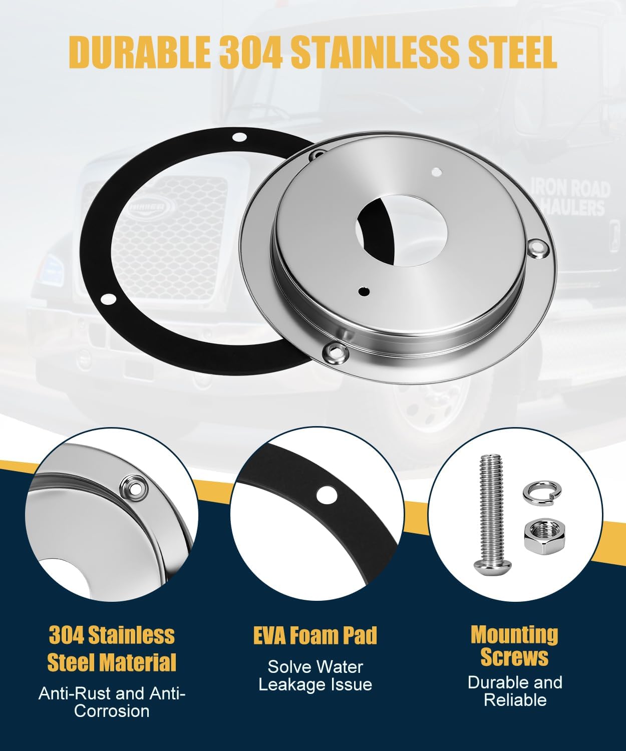 4PCS Watermelon Lights Bracket, 4.3" Round Watermelon Light Bunk Adapter, Stainless Steel Marker Light Bezel Cover, Mounting Bracket Fit Any 4.3" Hole for Truck RV Trailer, with Gasket Screws