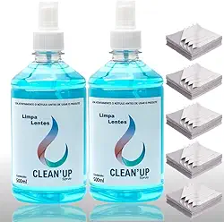 Kit 2 Spray Para Limpeza De Óculos Lentes Grande Limpa Tela Tv Celular Notebook 500ml + com Flanelas