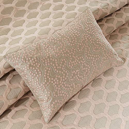 Madison Park Signature Cozy Comforter Set - All Season Bedding Combo Filled Insert and Removable Duvet Cover, Shams, Decorative Pillows, Ogee Pink Queen(92"x96") 9 Piece