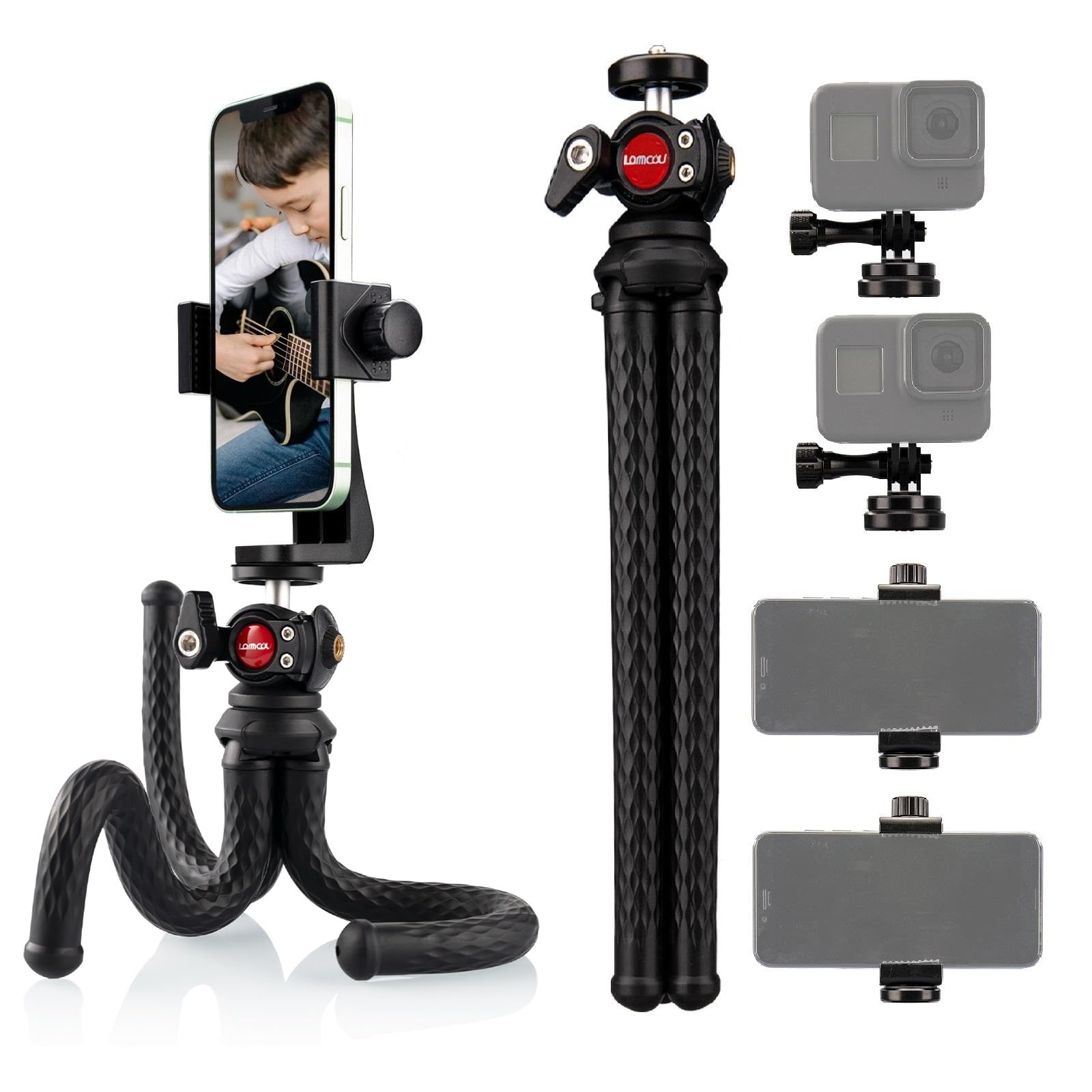 Treppiede Smartphone, Lammcou Flessibile Treppiede Fotocamera Gorilla Pod da Viaggio Portatile Tavolo Tripode con testa a sfera completamente girevole & XL Cavalletto per Smartphone, Mini Tripod (2)