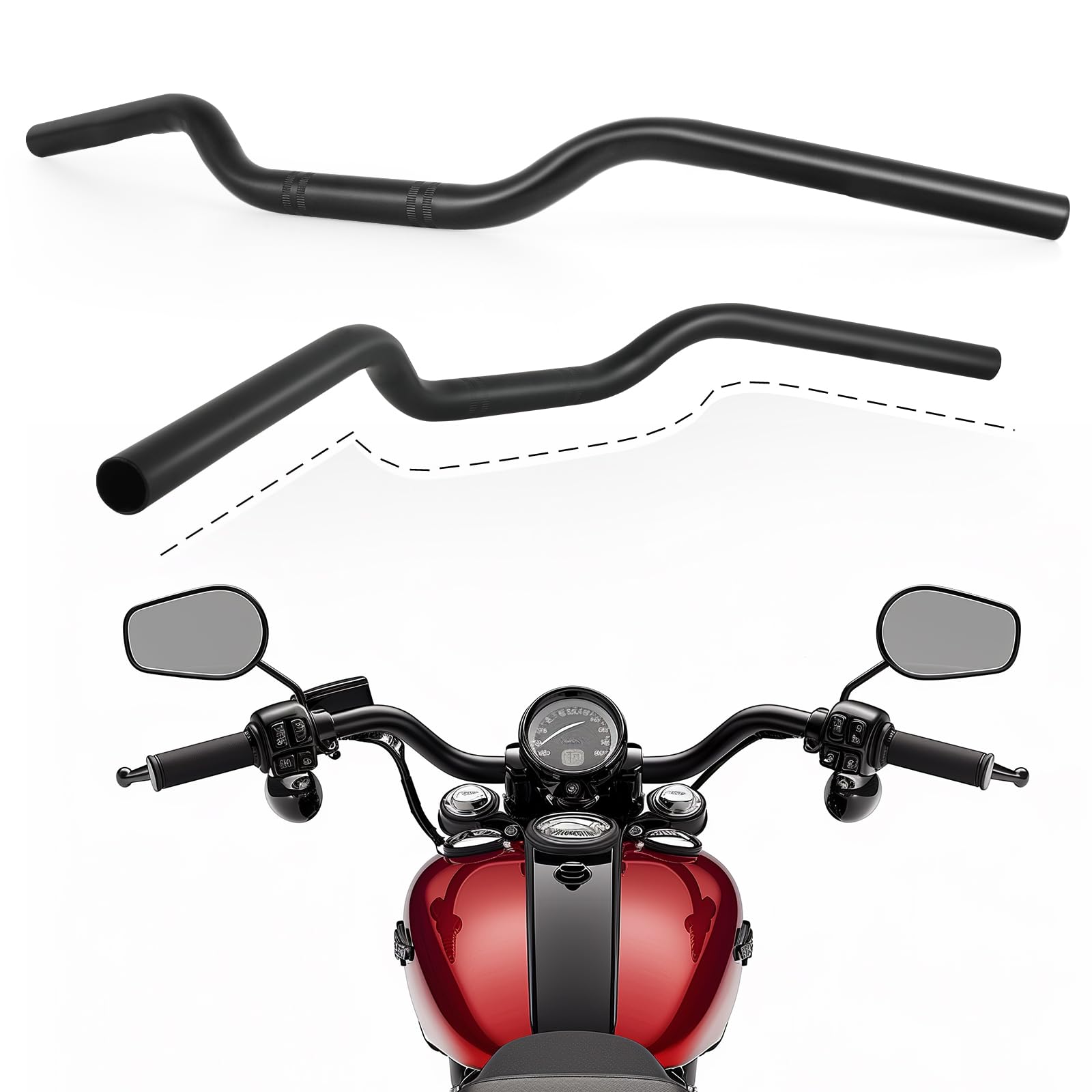 DREAMIZER Manillar de Motocicleta de 7/8" 22mm Universal para Cafe Race Bobber Motocross Dirt Pit Bike ATV Ebike Mini Bike, Negro