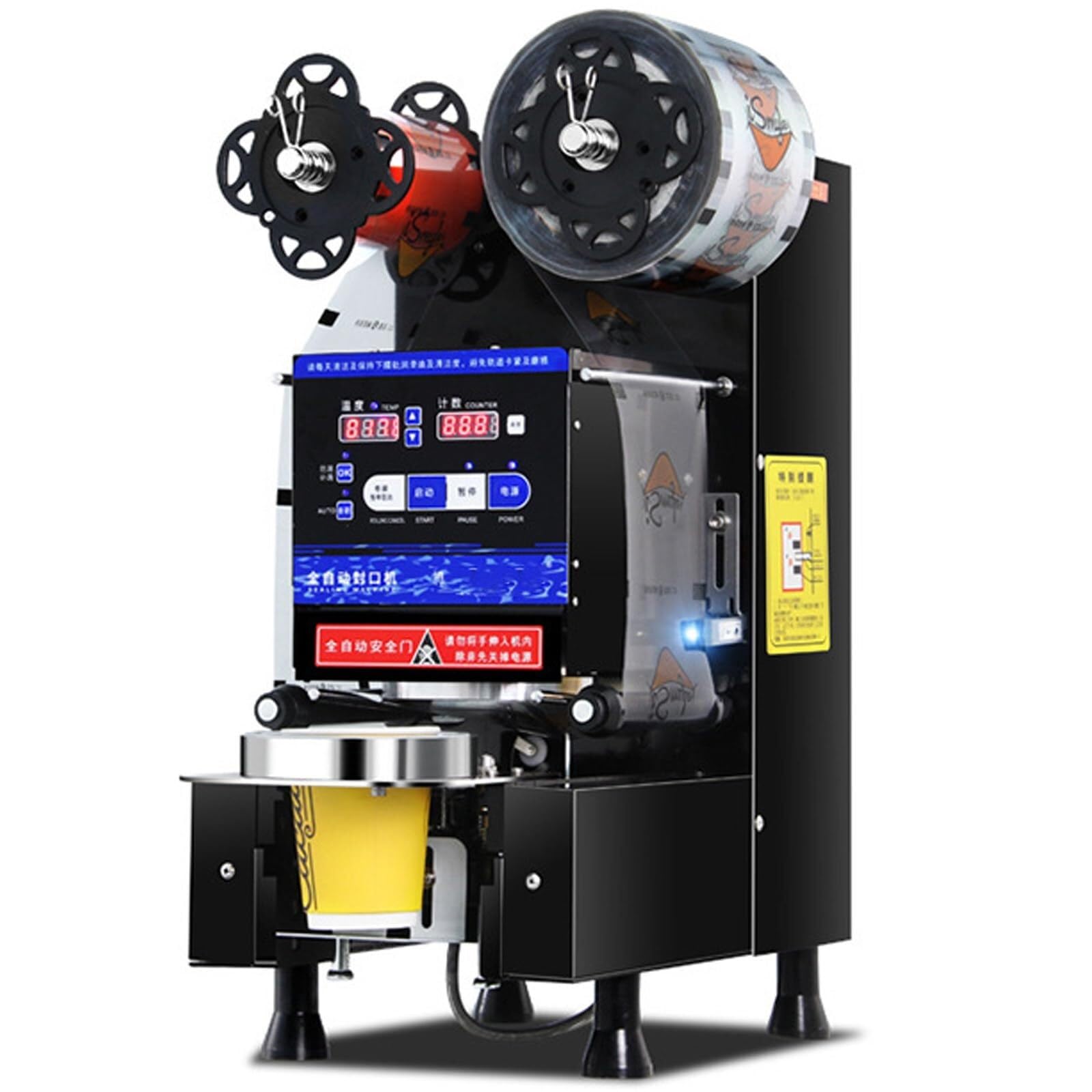 MAHWER Automatic Cup Sealer Machine 90/95mm, 540-760 Cups/H Commercial Electric Cup Sealing Machine, Digital Control LCD Panel Cup Sealer For Milk Tea Coffee(Black)