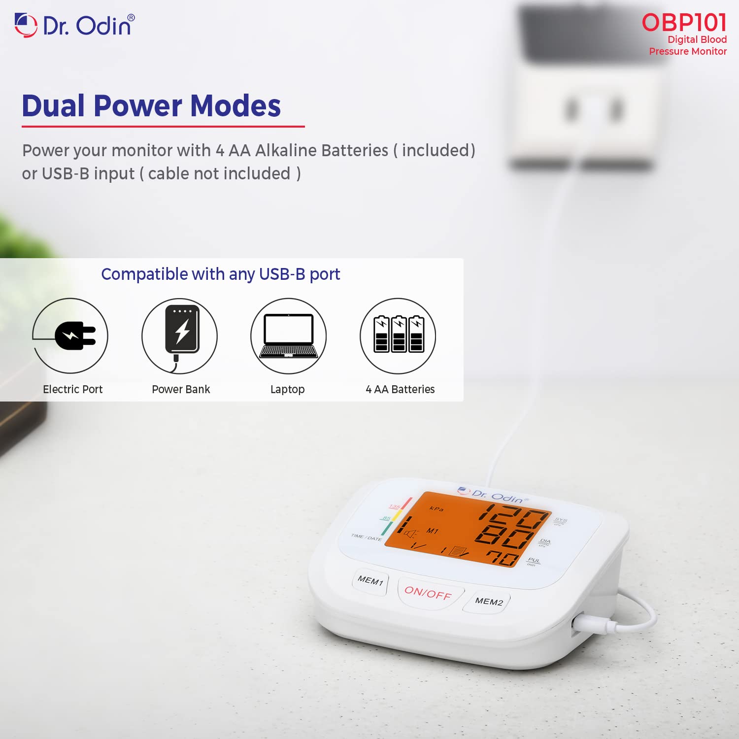 Dr. Odin OBP101 Fully Automatic Digital Blood Pressure Monitor with Large Cuff BPM Monitor at Home BP Machine for Doctors (White, 1 Year Warranty) - Image 6 thumbnail