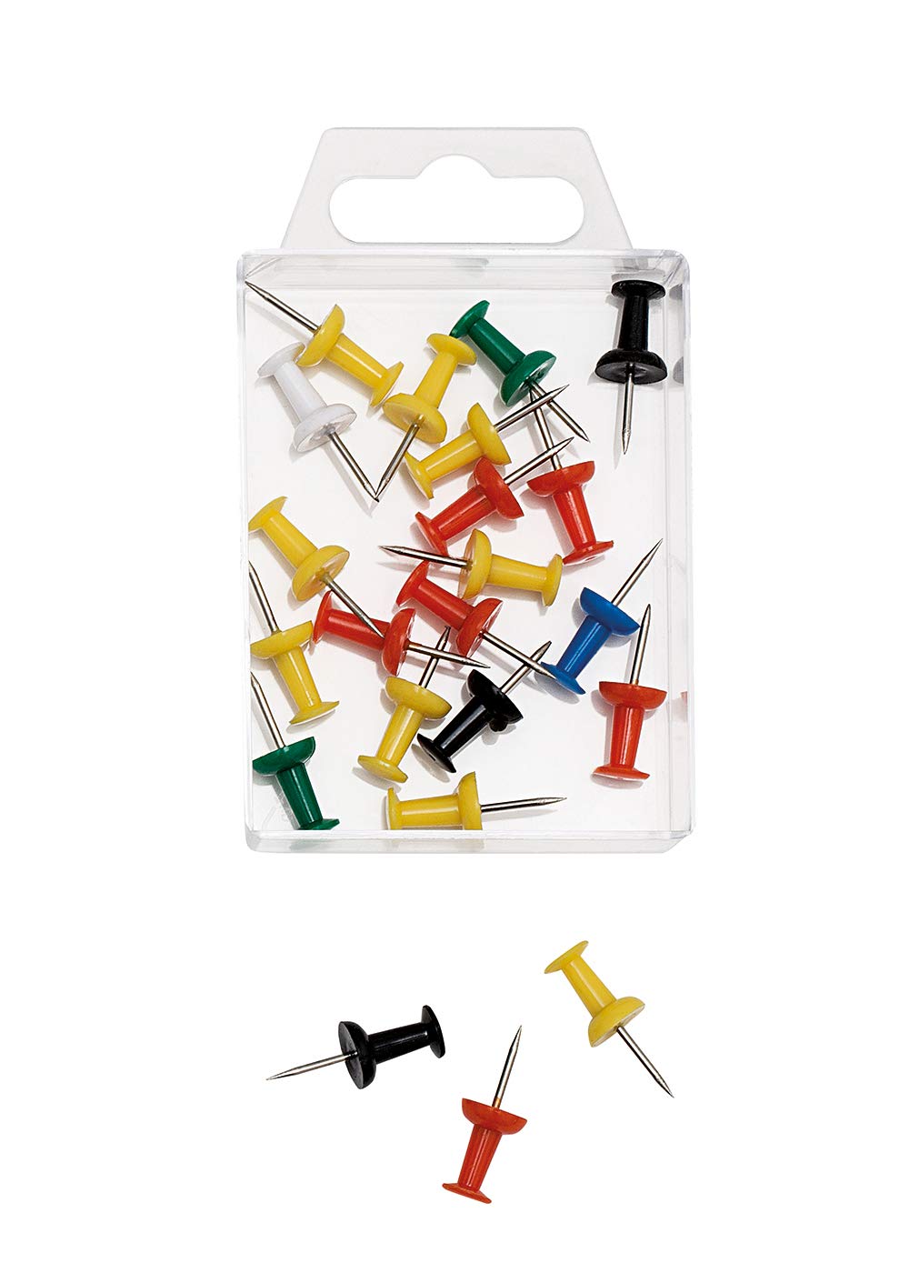 Wedo 54199 épingles Diabolo forme de dans une boîte transparente, Lot de 20, farbigsortiert