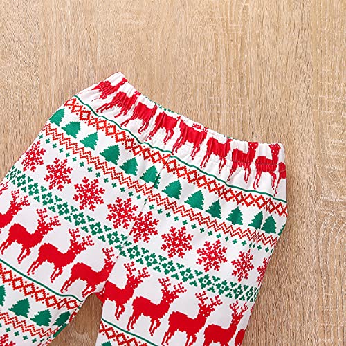 Pasgeboren baby meisje Mijn eerste kerst outfit lange mouwen shirt top + lange broek + hoofdband 3-delig kledingset herfst winter warme kleding 1e kerstfeest geschenken, rood-hert., 3-6 Maanden - Afbeelding 7