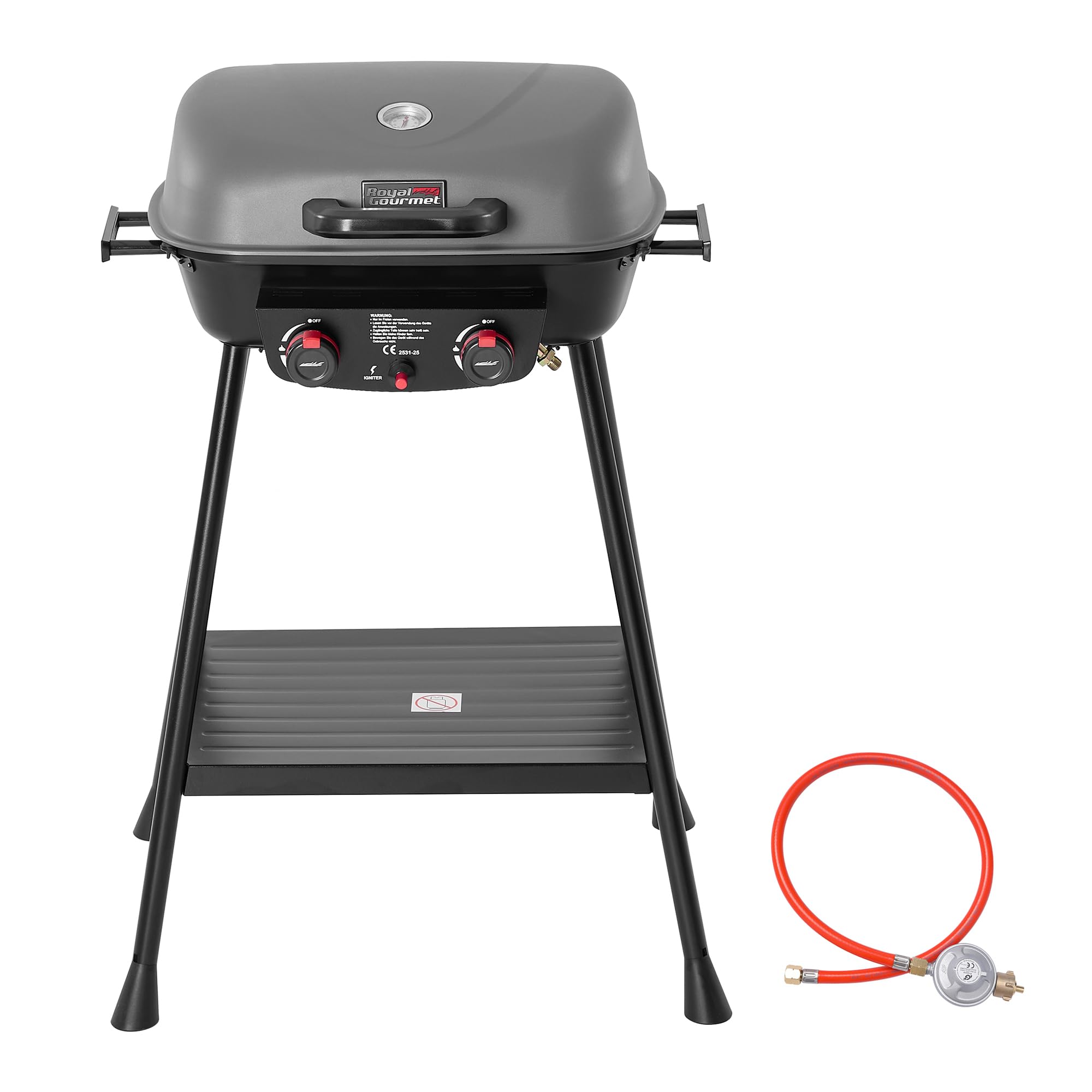Royal Gourmet 2- Brenner Gasgrill kleiner Balkon-Picknick-Grill, 5 kW Grillwagen für Garten und Camping mit leicht demontierbaren Grillständer, Grau