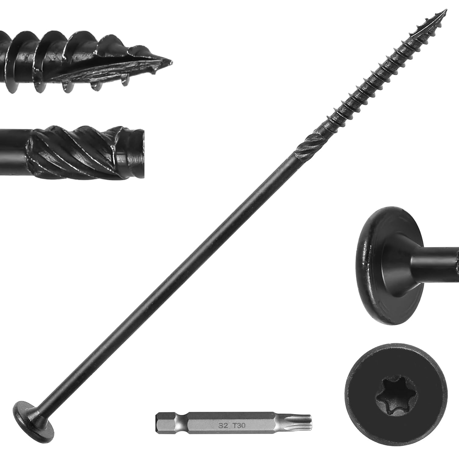 #14 x 8 Wood Structural Lag Screws 300Pcs Star Drive Decking Screws, Rust Resistant Timber Screws for Timber/Log/Landscaping Wood #14 x8" Black 300