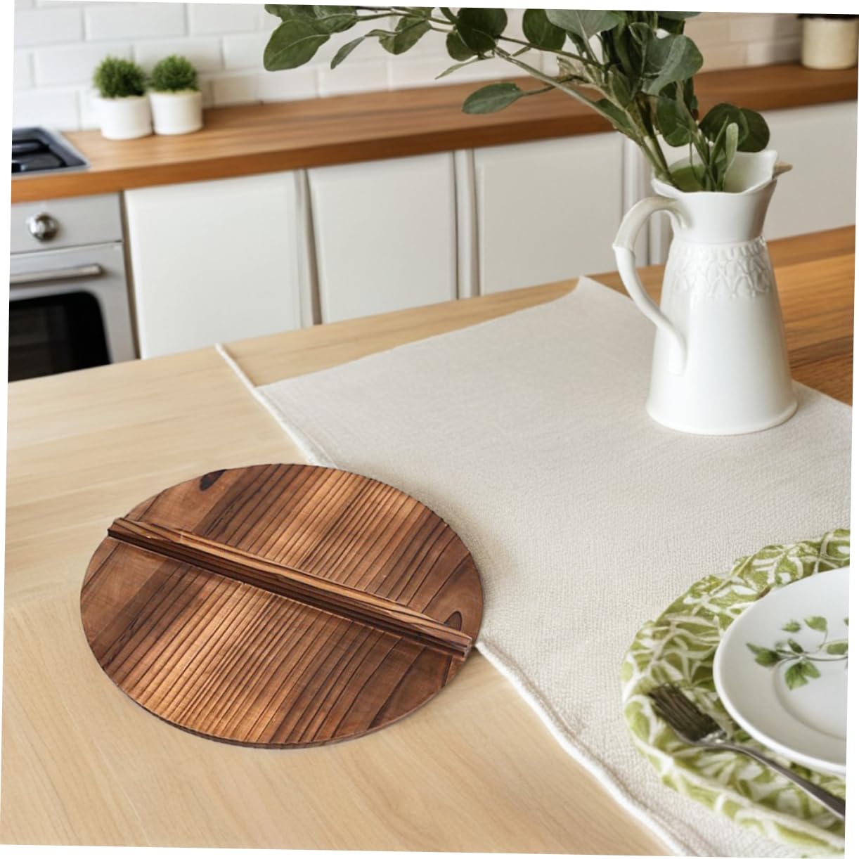 IMIKEYA Coperchio Leggero Protegge da Schizzi e Sporco per Wok in Legno Carbonizzato Rotondo per Padelle e Wok per Cottura a Vapore e Saltare