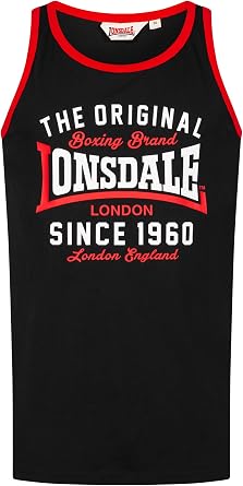 Spirit of England Lonsdale Mens Tank Top Singlet T-Shirt Black Red White Logo 100% Cotton Regular-Fit