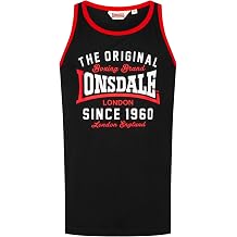 Spirit of England Lonsdale Mens Tank Top Singlet T-Shirt Black Red White Logo 100% Cotton Regular-Fit