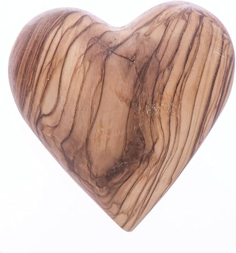 Zuluf Corazón de madera de olivo de la Tierra Santa de Jesús | Regalos de Tierra Santa pisapapeles de madera de olivo | Regalo para San Valentín,