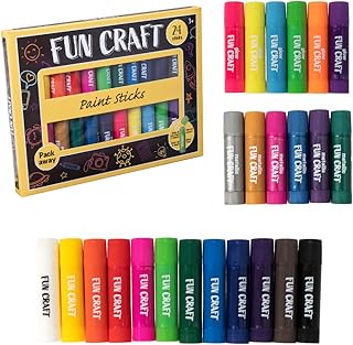 HTI Fun Craft Tempera Paint Sticks | 24 Paint Sticks for Children - 6 Glow Paint, 6 Metallic Paint and 12 Colour Sticks, Washable, Quick Drying, Non-Toxic Mess Free, Crafts Kits for Kids