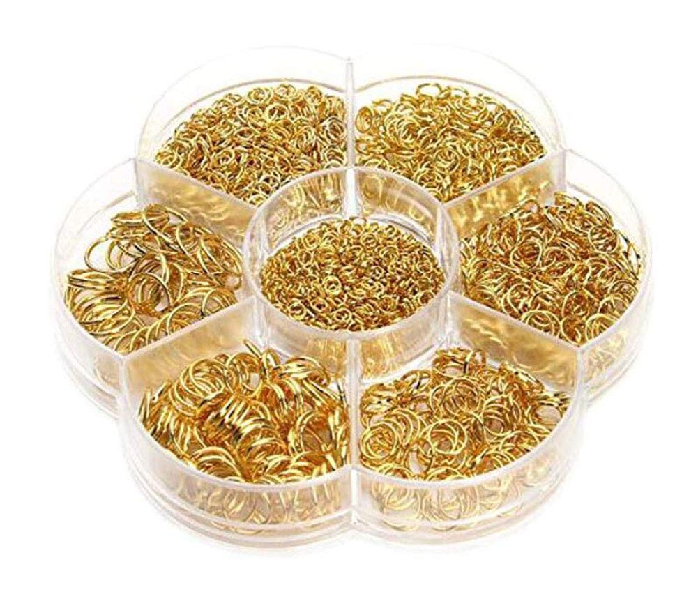 1Box About 1450 Pcs Open Jump Rings 3-10mm Round Elite Split Rings Wire Connector for Jewelry Making Findings Charms (Gold)