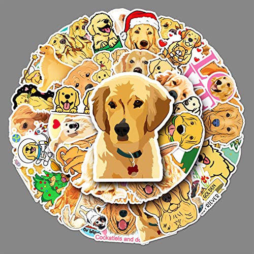 Golden Retriever Aufkleber 50 Stück niedlich Aesthetics Hunde Aufkleber für Laptop Wasserflasche Hydroflask Skateboard Computer Gepäck Auto,Vinyl Wasserdicht Tier Stickers für Kinder Jugendliche