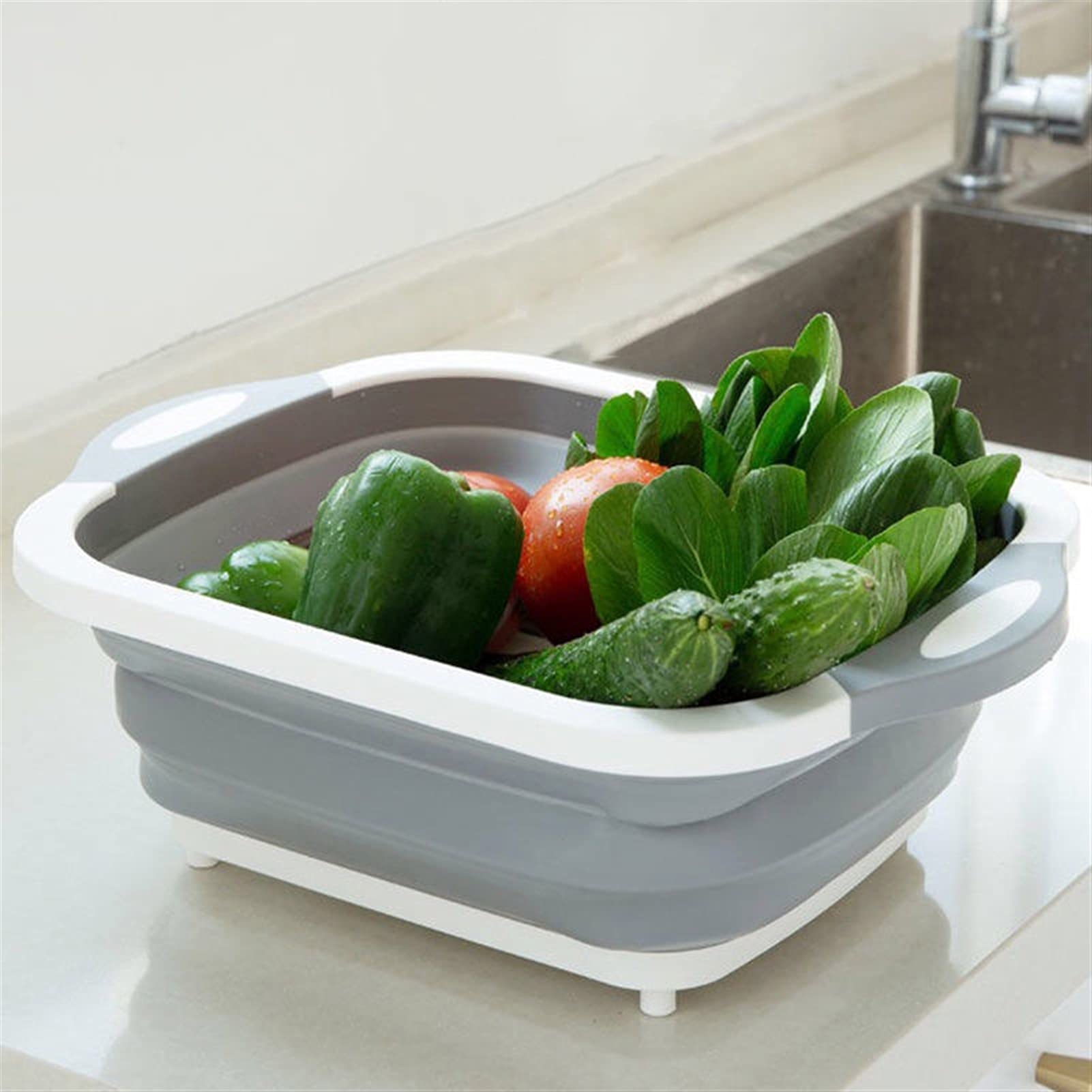 Tabla de corte plegable Multifuncional Escurrimiento plegable lavado Cesta de lavado Fregadero colador Mat de corte portátil Herramienta de almacenamiento de cocina Cocina Tablas para picar