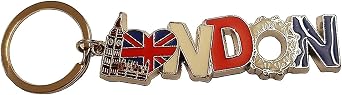 London Metal Silver Coloured Key Chain/Ring/Word in White Blue Red Icon ...