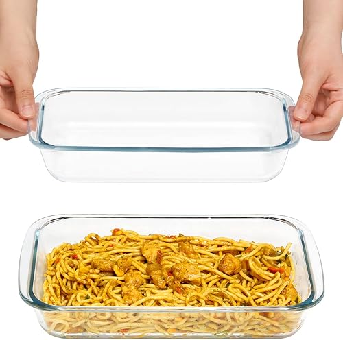 Miniatura 1 de Mini-1.5 cuartos de galón de vidrio para horno, 2 piezas de una sola porción bandeja de vidrio para cocinar cazuela oblonga bandeja rectangular para