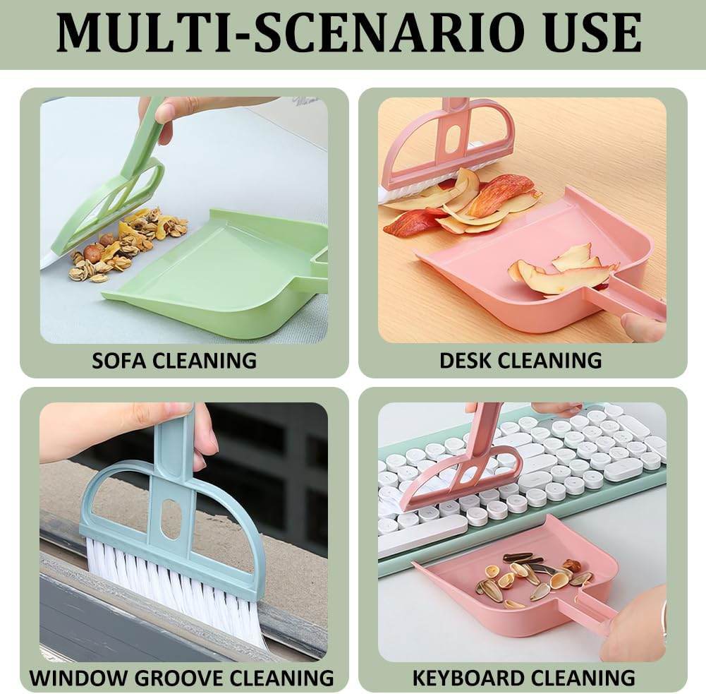 CREATCABIN Small Broom and Dustpan Set Green Mini Dust Pan and Brush with Handle Plastic Hand Whisk Set Cage Cleaner for Pets Desk Drawers Home Nest Camping Office Cleaning Tool Supplies Kitchen