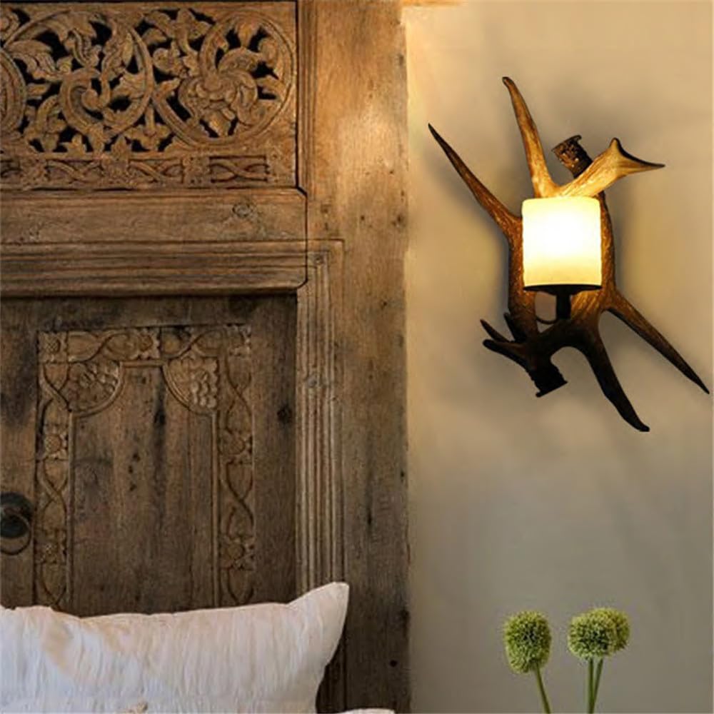 KXEcoLife American Retro Antlers Wall Lamp LED Personality Creative Living Room Restaurant Bedroom Villa Clothing Store Cafe Bar Log Cabin Aisle Light (Style 8)