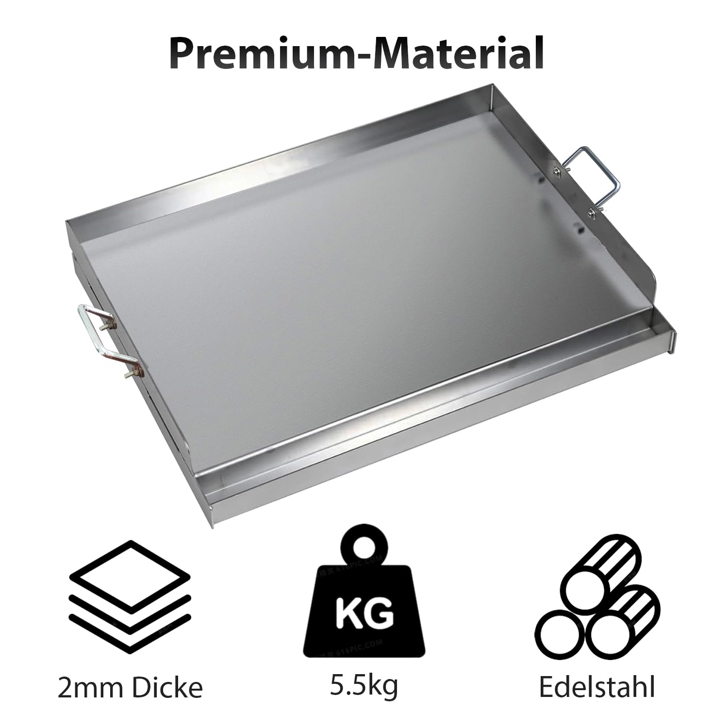 Plancha de acero inoxidable para barbacoa Weber | 40 x 30 x 8 cm | Plancha universal para gas y carbón | Juego con espátula y rascador