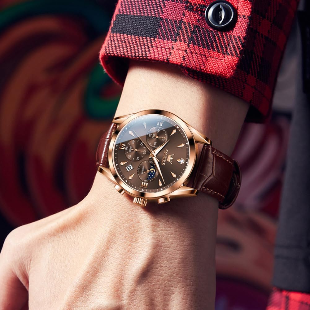 OLEVS Leather Watches for Men, Large Face Waterproof Classic Watches for Men, Casual Round Watch with Date, Luminous Easy Read Mens Dress Watch, Blue/Black/White Dial - Image 3