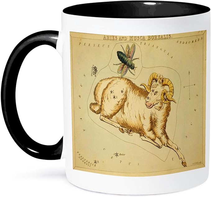 3dRose Print of Vintage Aries Astrological Sign 11oz Two-Tone Black Mug