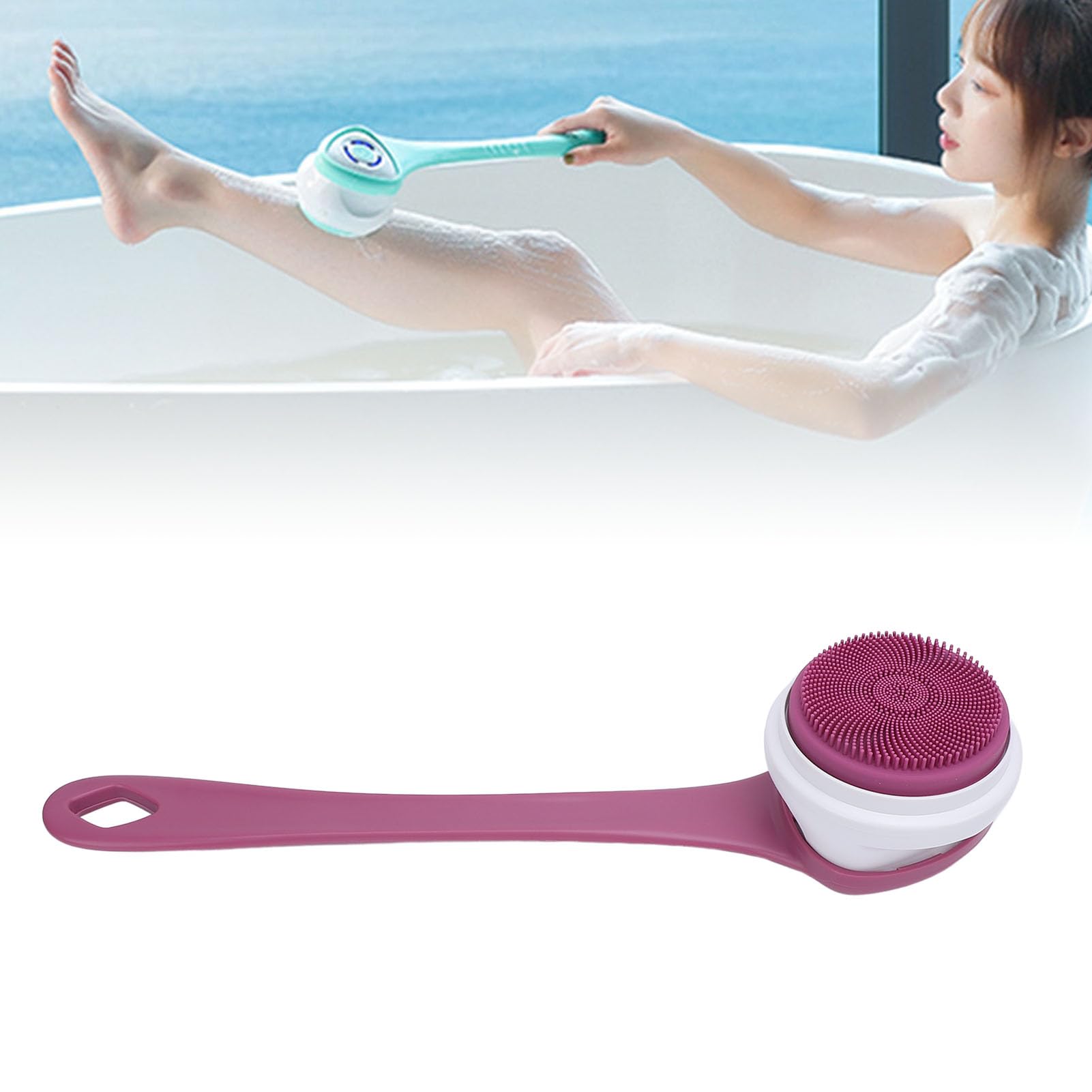 Spazzola elettrica per il corpo Spazzola per doccia multifunzionale con manico lungo Scrubber elettrico per doccia resistente all'acqua con 5 testine per uomini e donne (Viola)