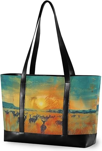 Sunset Deers - Bolsas para computadora con clase con cremallera para universidad con pañal maletín ejecutivo para mujer