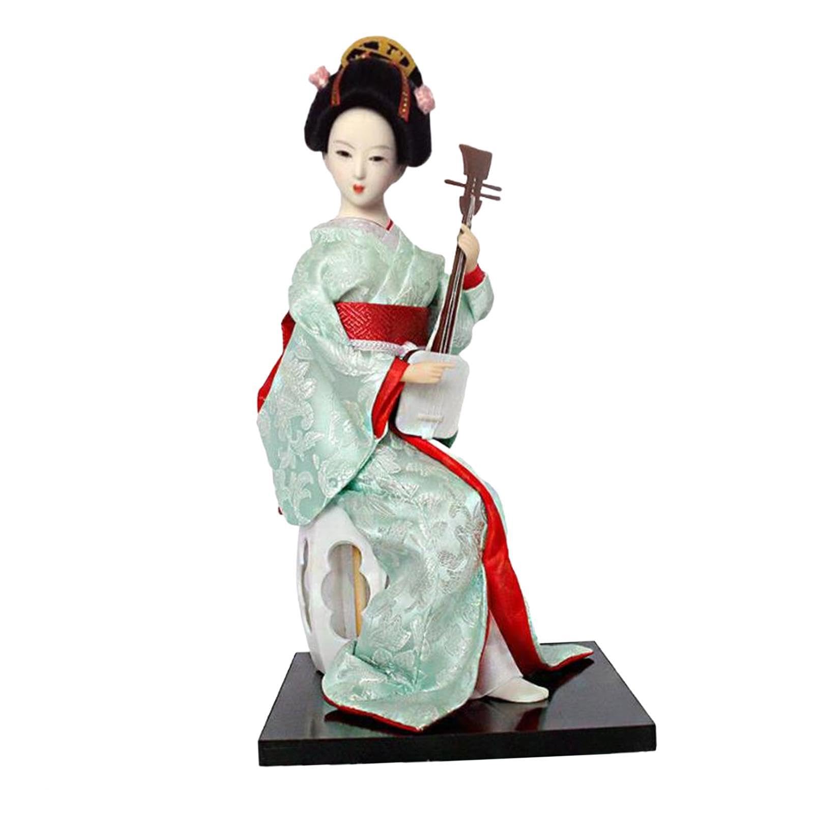 PIXZCSA 12inch Geisha Doll Figurine Intricate Hand Painting Colorful Detail Stylish Home Decor Geisha Doll Statue Is Made Of Resin Ethnic Japanese Dolls, Red and Light Green, Height 30cm