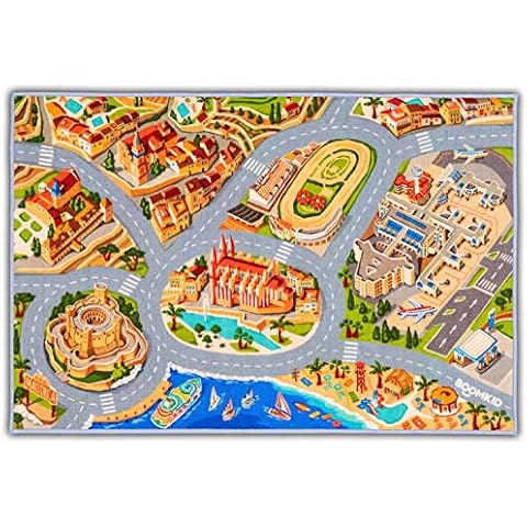 BOOMKID® Premium Spielteppich Mallorca - Reale Sehenswürdigkeiten und breite Straßen - Kinderteppich aus Polyester und geprüfter Qualität Cover