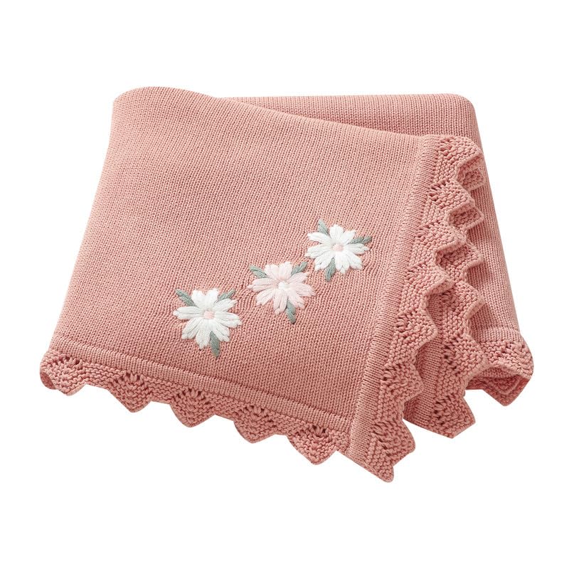 LAWKUL Babydecke 100% Nachvollziehbar Baumwolle Weich Gestrickt Babydecken Blumen für Neugeborene Jungen Mädchen 100x80cm Rosa