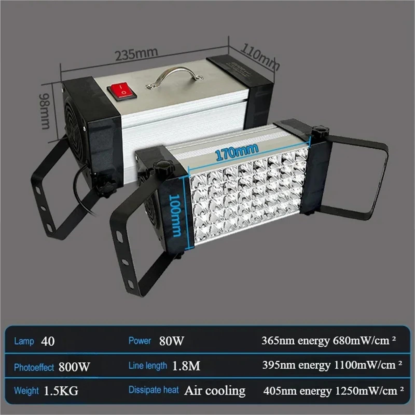 700 W 800 Schnelltrocknende UV-Härtungslampe 365 nm 395 405 3D-Druckharz Grünes Öl Lötmittel PCB-Plattenbeschichtung LCD 3D-Druck(395nm,High Strength 800W)