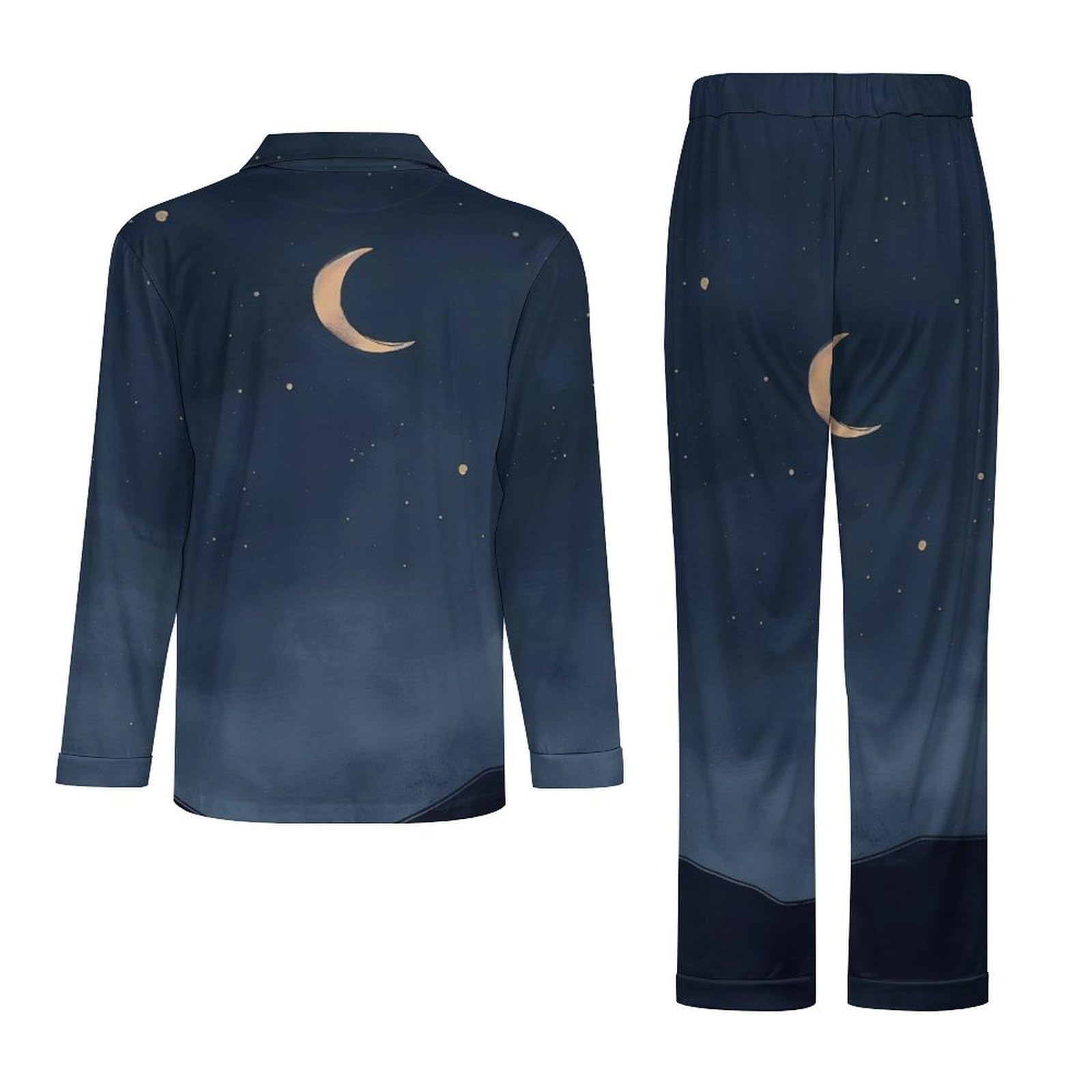 OLEETS Pigiama A Maniche Lunghe da Uomo - Luna E Cielo Stellato Top E Pantaloni in 2 Pezzi Pigiama Casual E Ampio A Maniche Lunghe Morbido Autunnale E Invernale.