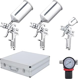 Yescom HVLP Stainless Air Spray Gun Set 1.0mm 1.4mm 1.8mm Nozzle 9 Piece Complete Kit for Auto Paint Car Primer Detail Basecoat with Case
