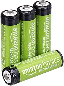 Amazon Basics 4-Pack Rechargeable AA NiMH Batteries, 2000 mAh, Recharge up to 1000x Times, Pre-Charged