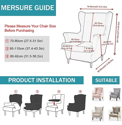 Miniatura 5 de NILUOH Wingback - Funda para silla, 2 piezas, suave, elástica, para silla, color sólido, protector de muebles con parte inferior elástica para sala