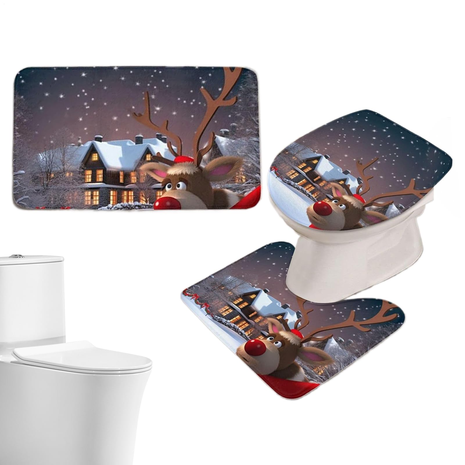 Housse de siège WC de Noël et tapis de sol antidérapant lavable pour maison et appartement
